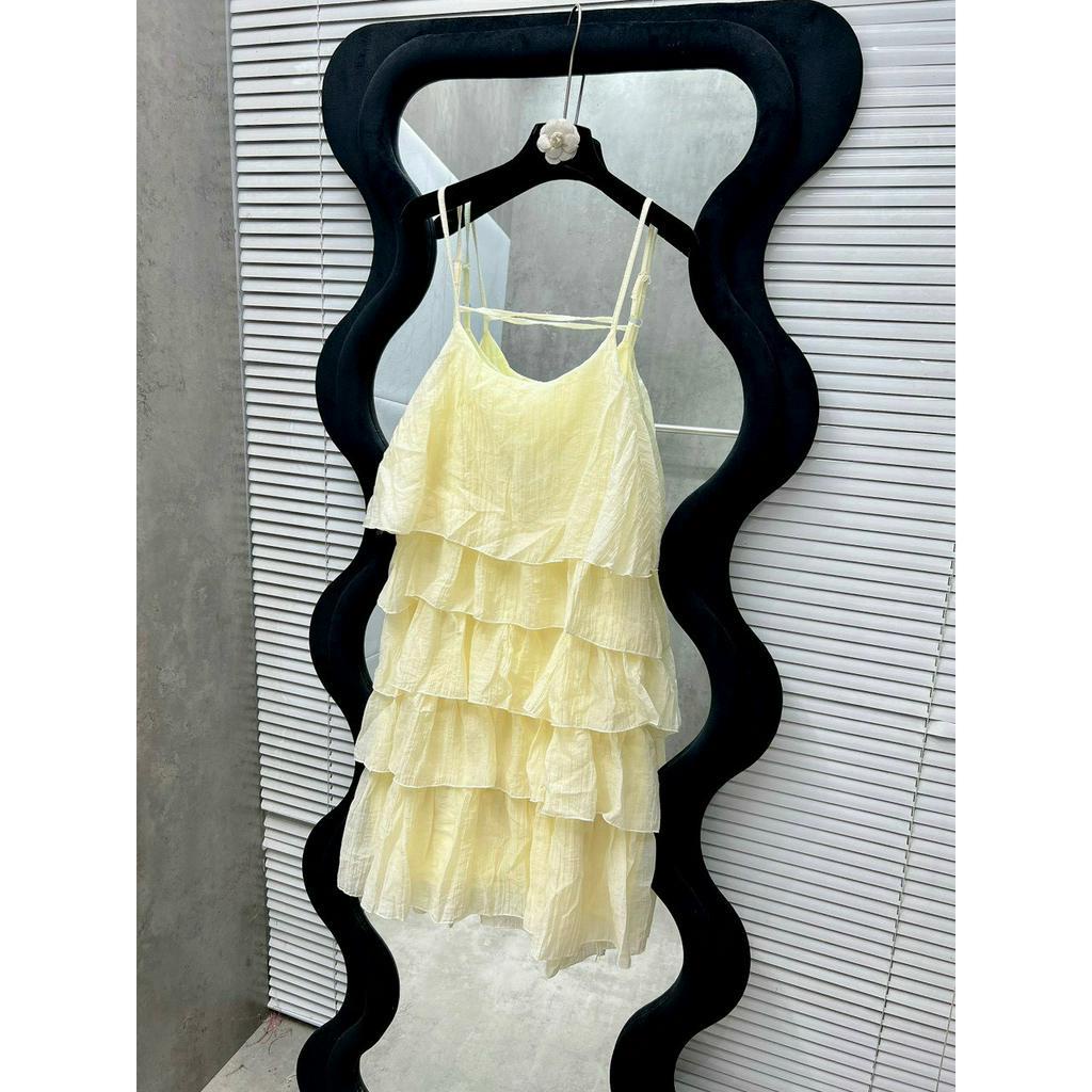 Váy tơ nhăn 2 lớp tầng nơ bồng bềnh hàng loại 1 Bani