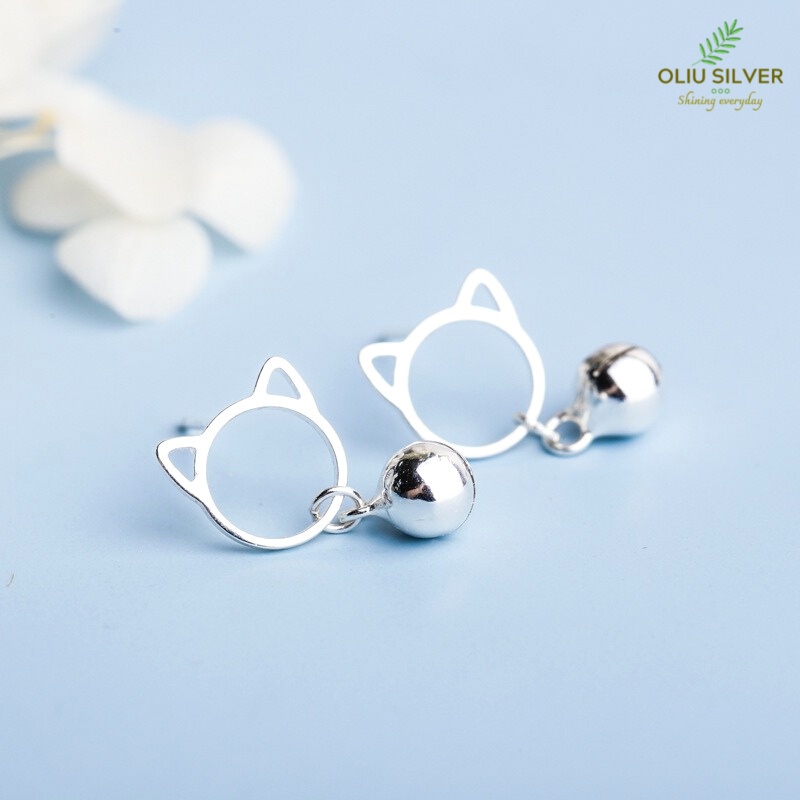 Bông Tai Bạc S925 Mèo Con Rung Chuông Kitty &amp; Bell Xinh Xắn | Khuyên Tai Nữ Trang Sức Bạc Thời Trang
