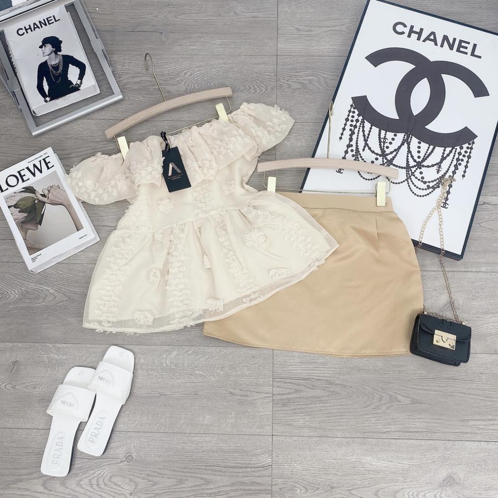 [ 𝐅𝐑𝐄𝐄 𝐒𝐇𝐈𝐏 ] SET AO TRỄ VAI VON BÔNG NỔI MIX CHÂN VÁY