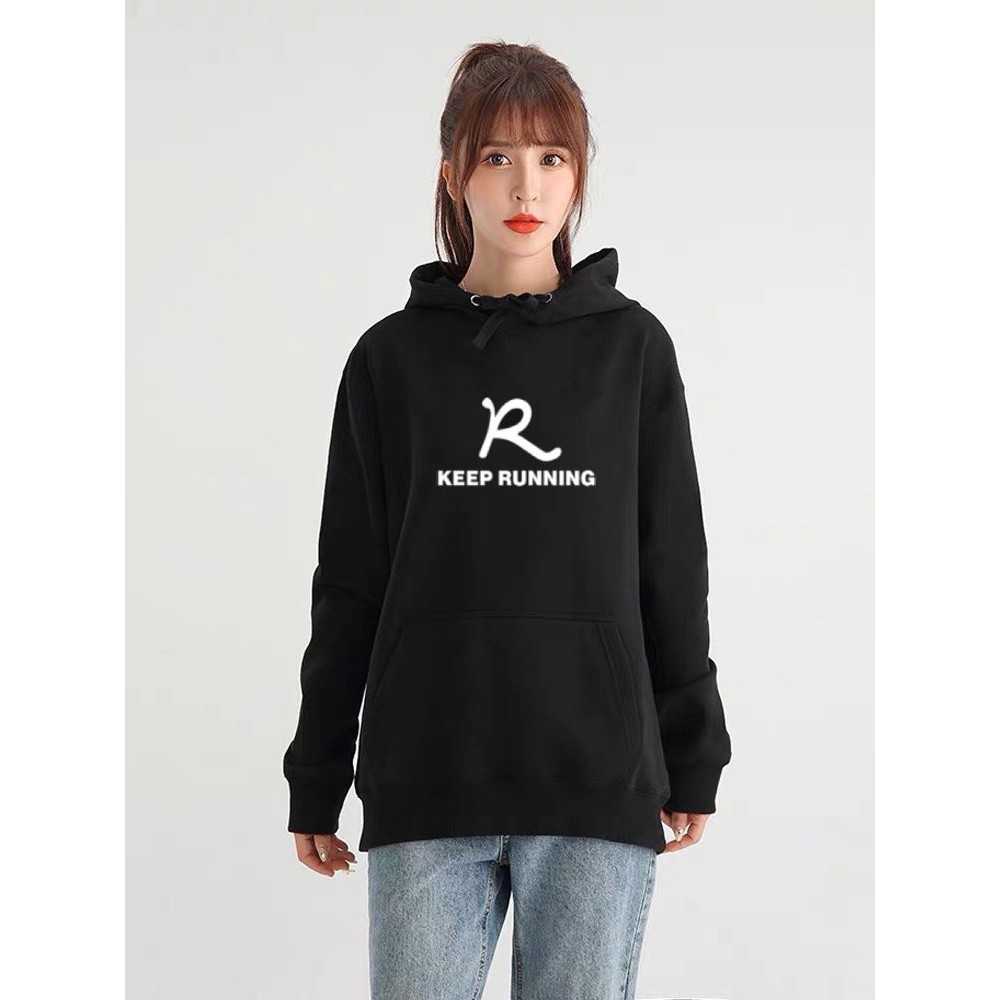 ÁO KHOÁC HOODIE NAM NỮ MÀU ĐEN VẢI NỈ FORM DƯỚI 65KG UNISEX HOODIES KEEP RUNNING