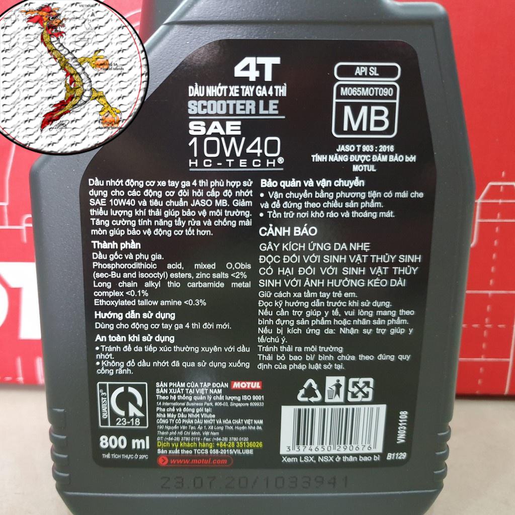 [Giá hủy diệt] NHỚT XE MÁY TAY GA MOTUL SCOOTER LE 10W40 800ml, nhớt xe ga motul 10W40 chai 800ml