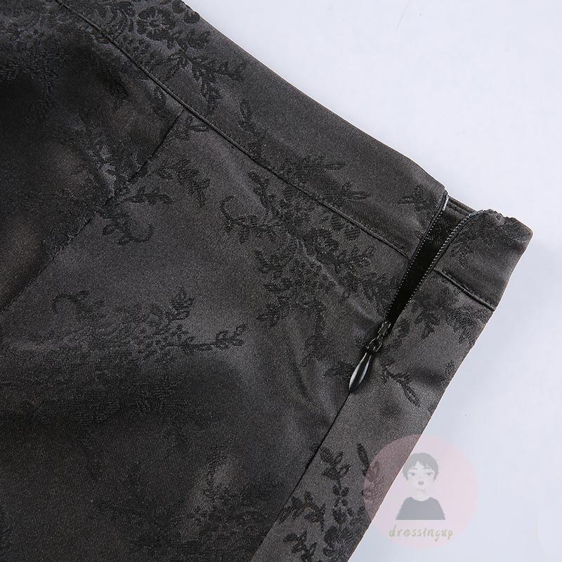 Chân Váy Midi Dài Xẻ Tà Lưng Cao Thêu Hoa Phong Cách Gothic Cho Nữ