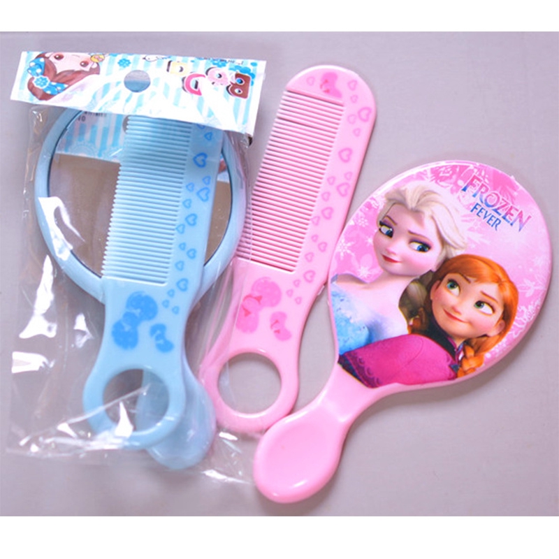 Bộ đồ chơi trang điểm hai món gương + lược họa tiết hoạt hình frozen/ my little pony dành cho bé gái