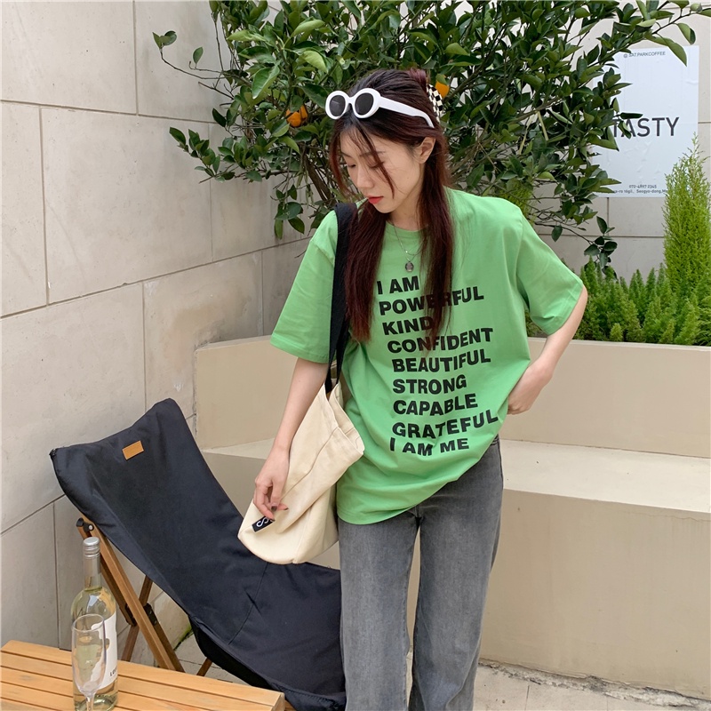 SUXI Áo Thun Tay Ngắn Cổ Tròn Dáng Rộng In Chữ Thời Trang Mùa Hè Cho Nữ