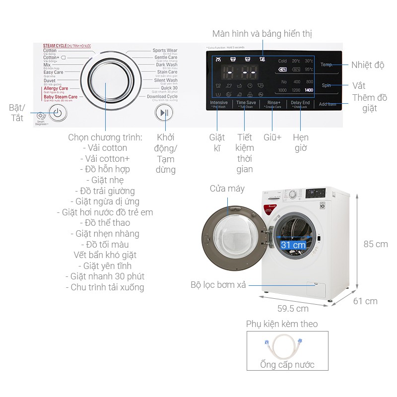 Máy giặt LG Inverter 9kg FC1409S4W