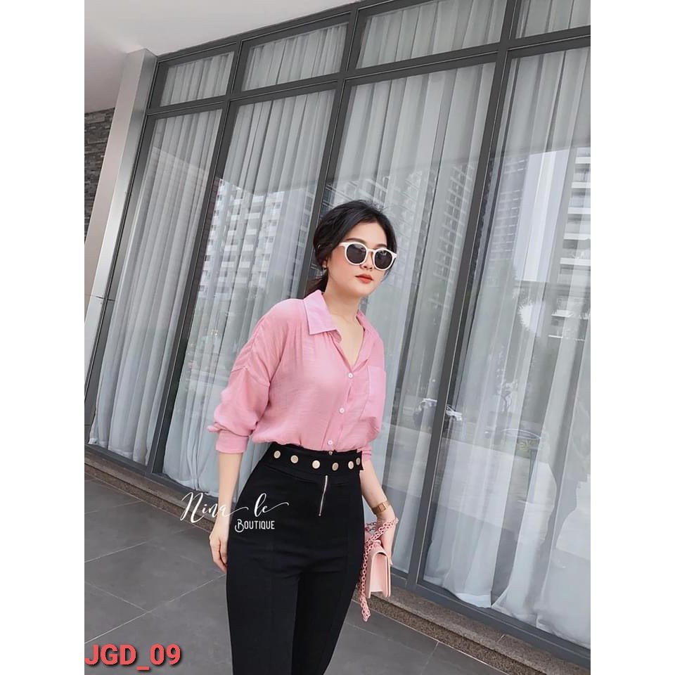 Quần Jean Nữ Đen Trơn Cap Cao Siêu Co dãn dây đen 6 cúc đẹp BB Jeans