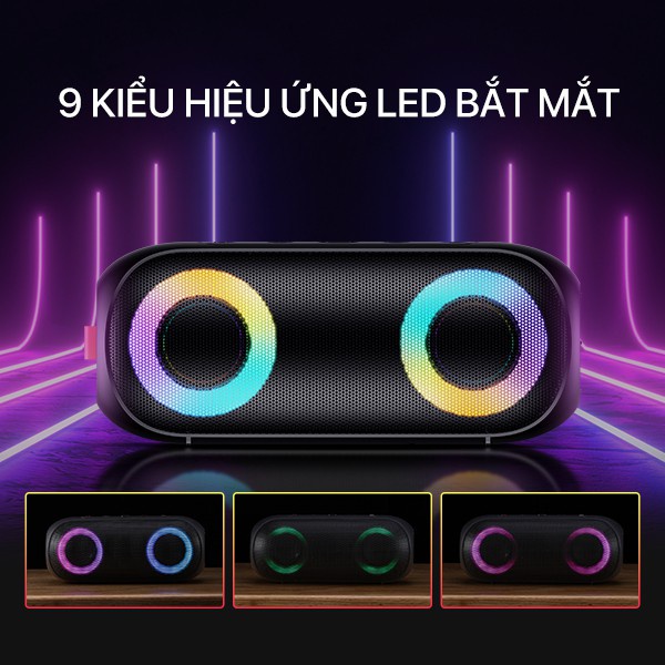 Loa bluetooth mini ACOME A20 công suất 20W, loa mini nghe nhạc pin cực trâu, có đèn viền RGB, chống nước IPX7