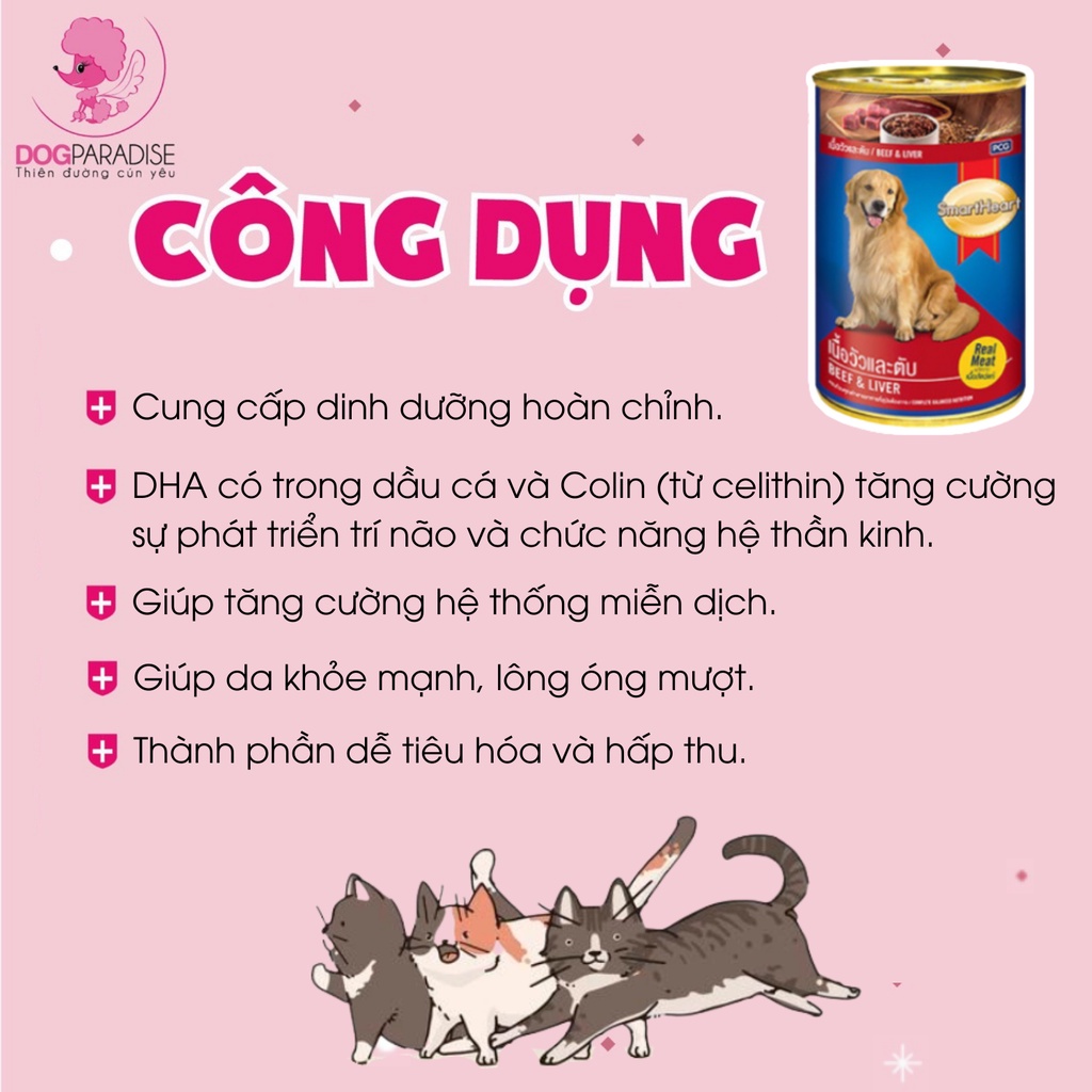 Pate cho chó Smartheart cung cấp dinh dưỡng vị bò và gan lon 400g - Dog Paradise