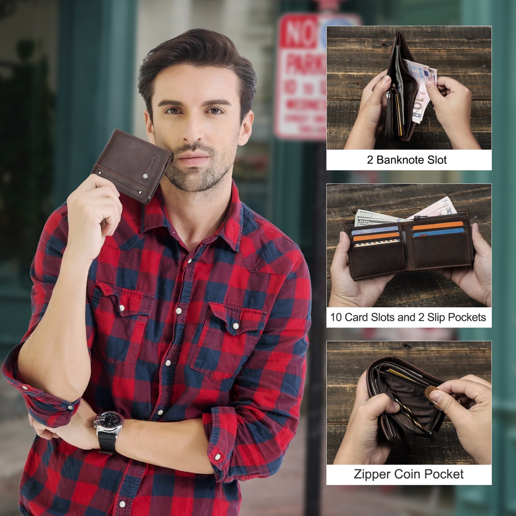 Ví CONTACT'S từ da phong cách vintage thời trang dành cho nam