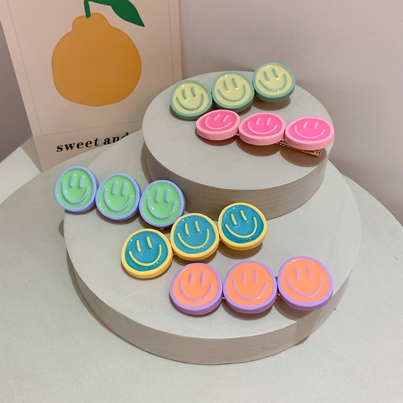 Kẹp Tóc Màu Kẹo Hình Mặt Cười Đơn Giản Ngọt Ngào Dễ Thương Phong Cách Hàn Quốc Cho Nữ
