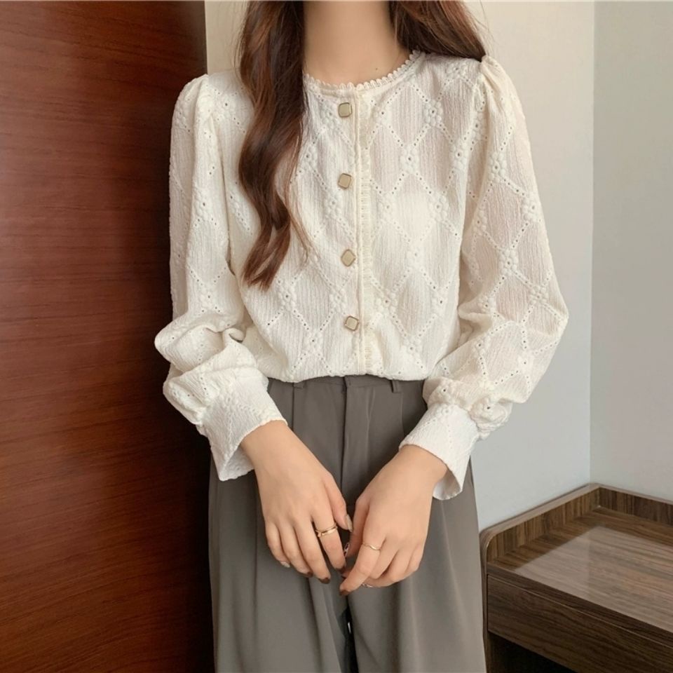 Áo Sơ Mi Tay Dài Phối Ren Phong Cách Pháp Cổ Điển Thời Trang 2022 Cho Nữ