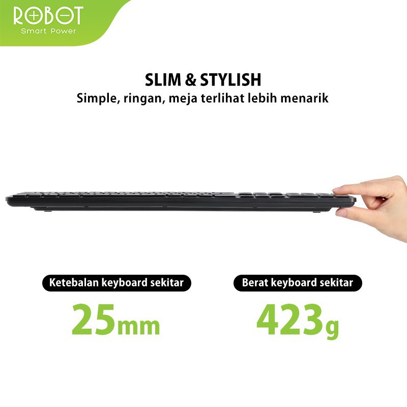 Bộ Bàn Phím Và Chuột Tĩnh Âm Không Dây ROBOT KM4000 2.4GHz Độ Phân Giải 1600DPI Hàng Chính Hãng Bảo Hành 12 Tháng