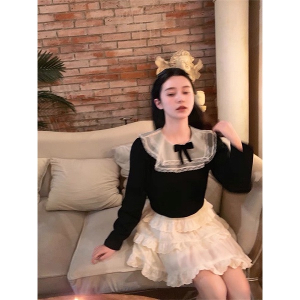 ⚡Giá huỷ diệt ⚡️Sét áo tơ cổ nở mix chân váy đũi 3 tầng siêu đẹp