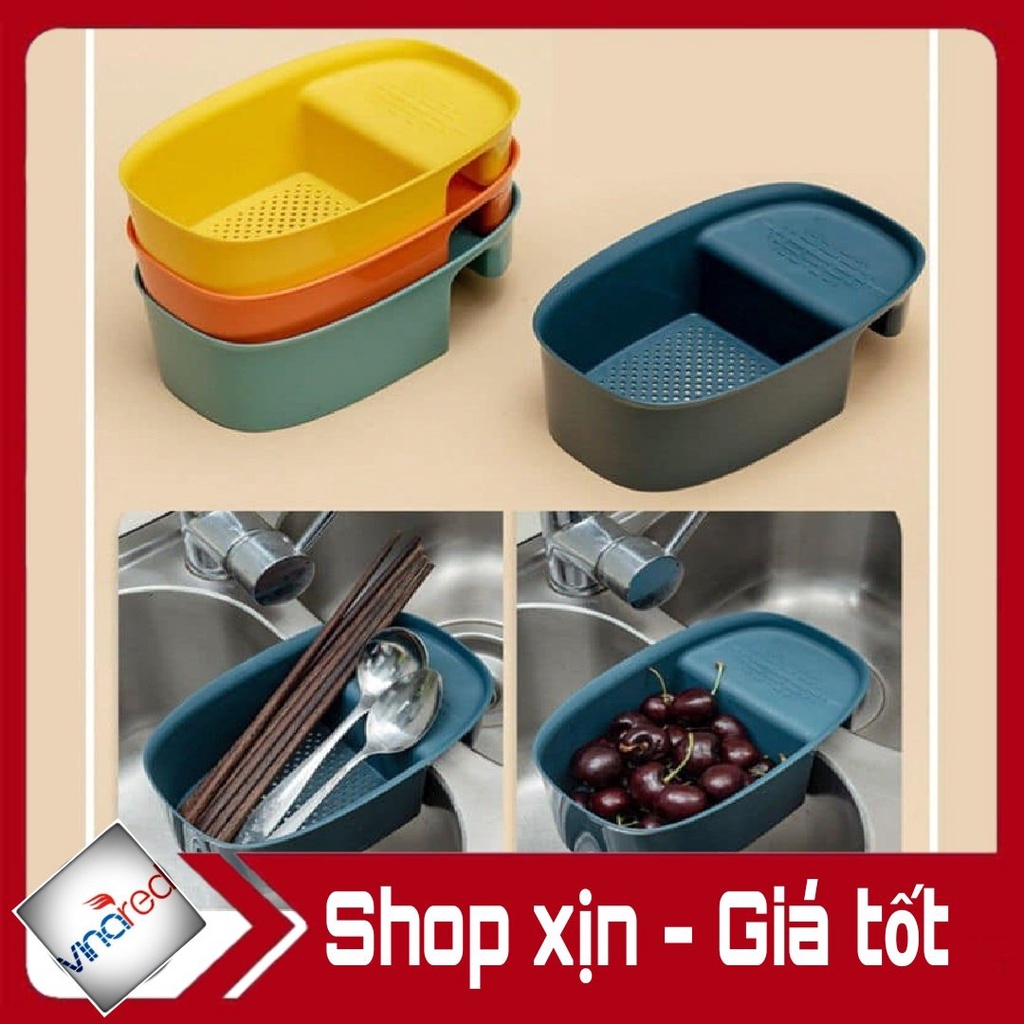 Khay nhựa kẹp bồn rửa chén lọc thức ăn thừa (7x13x21cm) - tặng kèm miếng chà xoong nồi