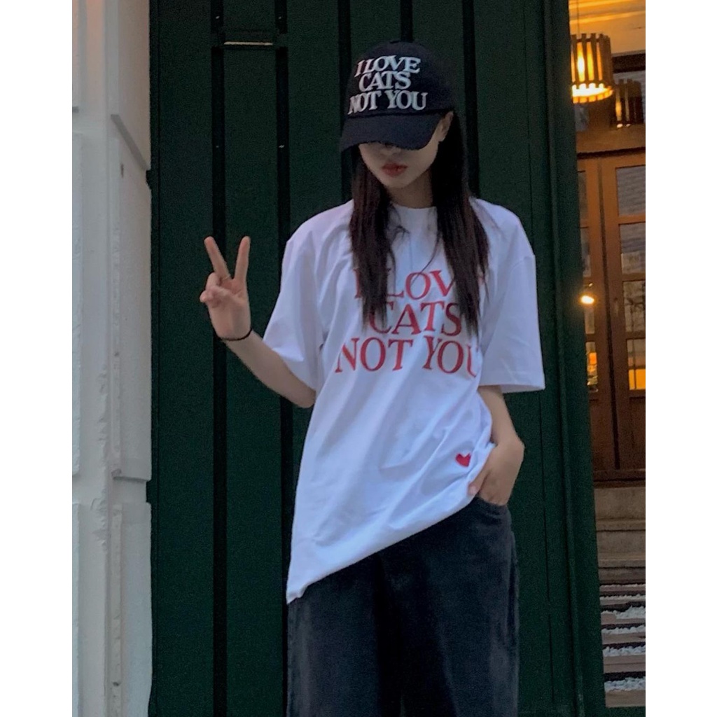 Áo thun nữ REOY-ILOVECATNOTYOU , áo phông form rộng tay lỡ cá tính chất cotton dày dặn basic