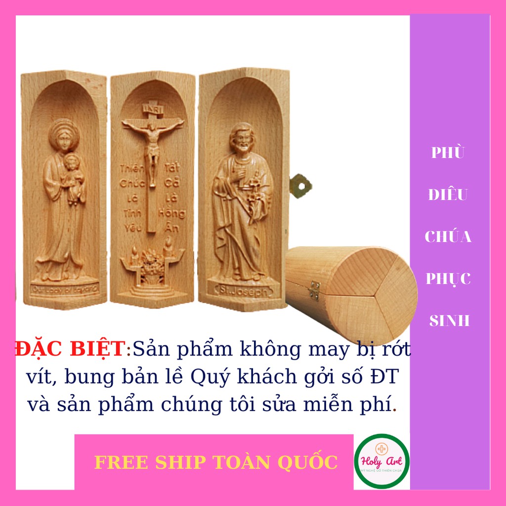 Tượng Mẹ La Vang-Chúa Chịu nạn- Thánh Giuse bằng gỗ  15x7cm. Tượng làm quà tặng, mang bên mình cầu nguyện