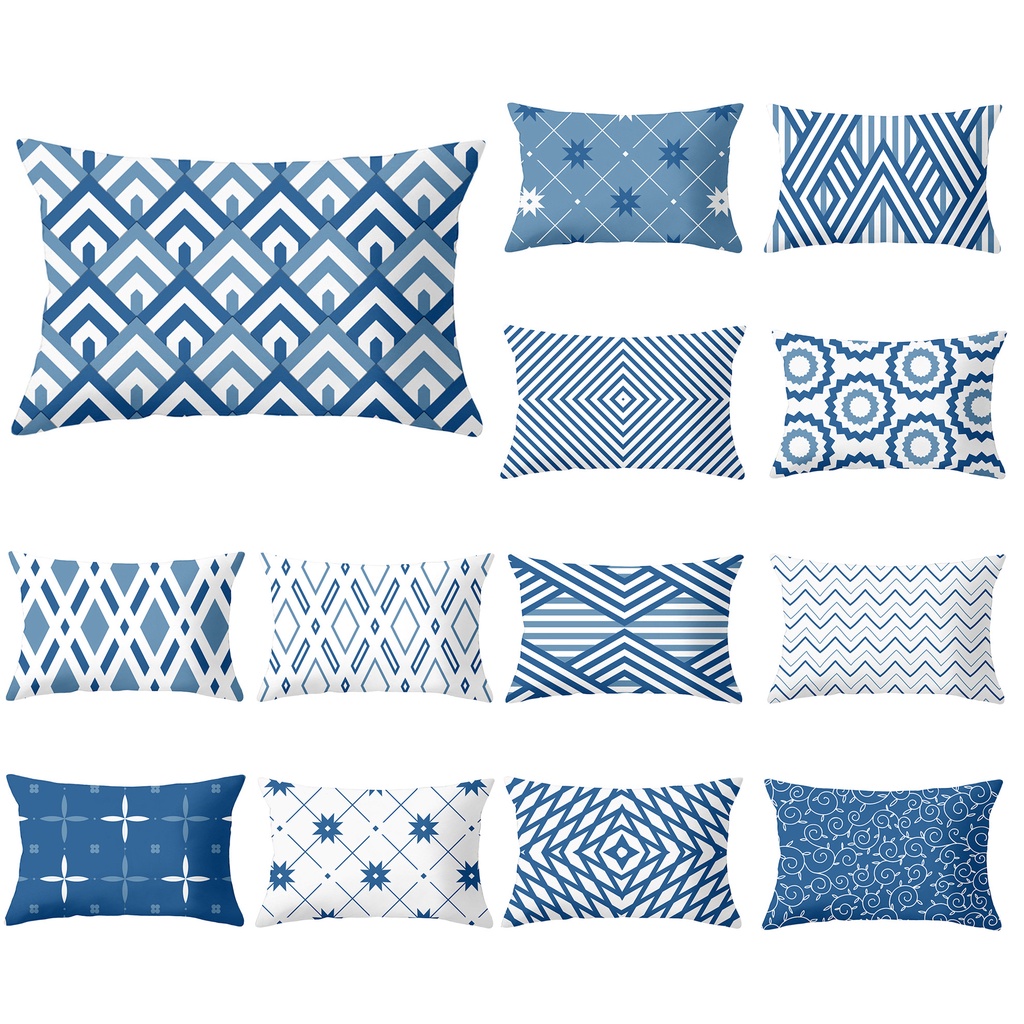 Vỏ Gối cotton Họa Tiết Hình Học Xanh Dương 50 × 30.60 × 40.Vỏ Gối sofa Hai Mặt Trang Trí sofa/Ô Tô