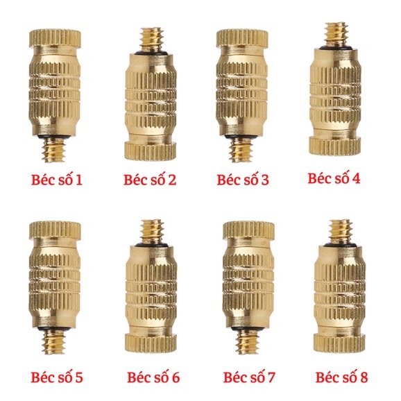 Béc phun sương, Đầu béc phun sương số 1, 2, 3, 4, 5, 6, 7, 8  phun sương làm mát quán xá, chăn nuôi, nông nghiệp