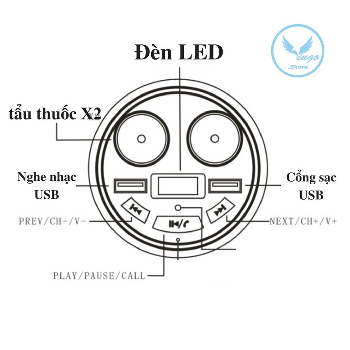 Cốc Sạc Chia Tẩu Trên Ô Tô Kết Nối Bluetooth Nghe Nhạc Thay Đầu DVD