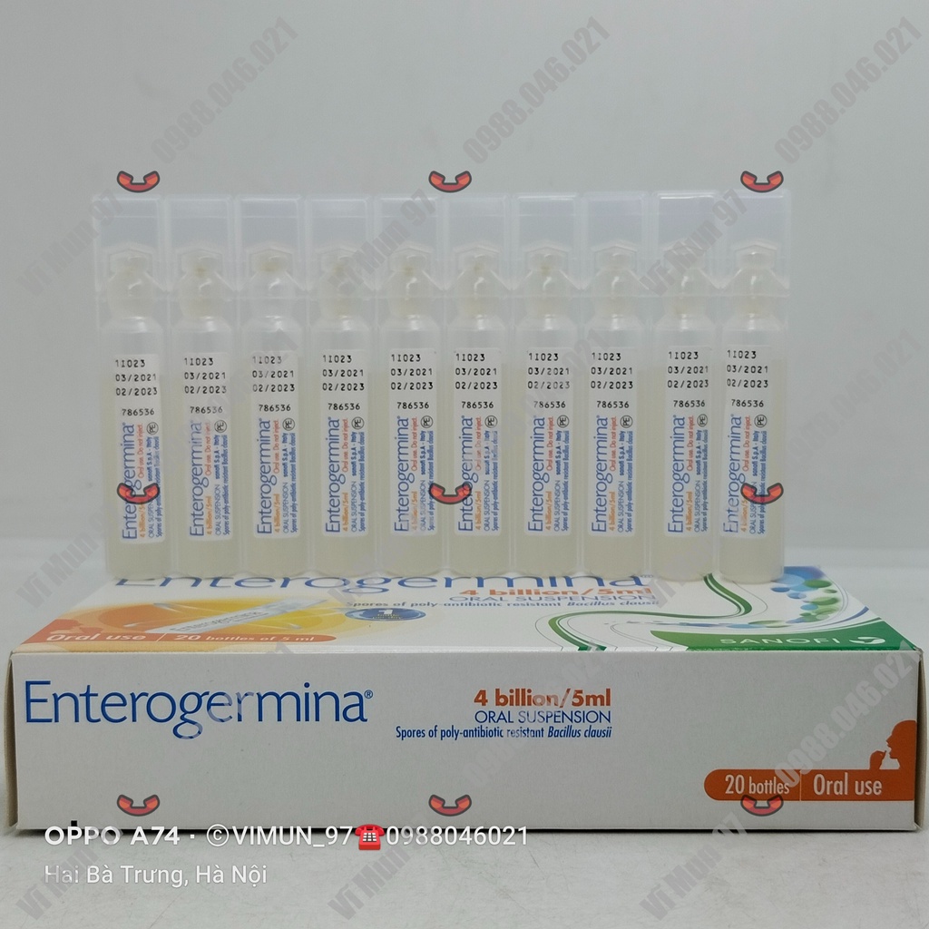 Men vi sinh Enterogermina- Phòng ngừa rối loạn hệ vi khuẩn đường ruột hộp 20 ống