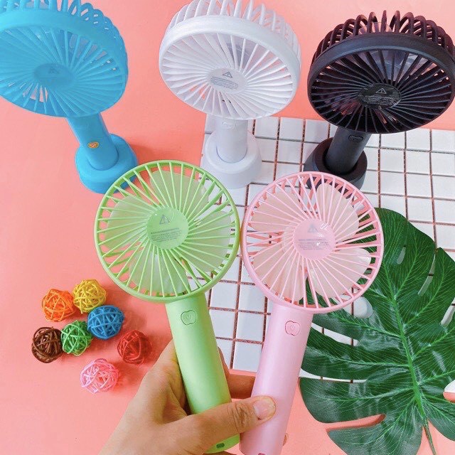 Quạt mini cầm tay - Quạt mini tích điện có chân để bàn tiện ích với 3 mức độ gió siêu mát ( tặng kèm pin + dây sạc )