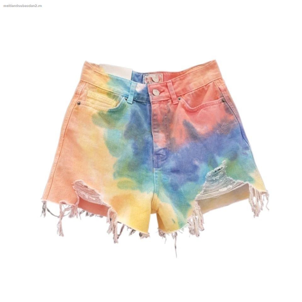 Quần short jean màu gradient phối rách tua rua sành điệu 2021 18 cho nữ | BigBuy360 - bigbuy360.vn