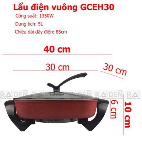 Nồi lẩu điện vuông chống dính GreenCook GCEH30 dung tích 5L, bảo hành 12 tháng - Kila