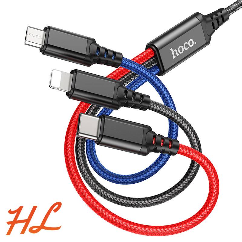 Cáp Sạc 3 Đầu Hoco X76 (Dây Dù, Dài 1M) - BH 6T - Hưng Long PC