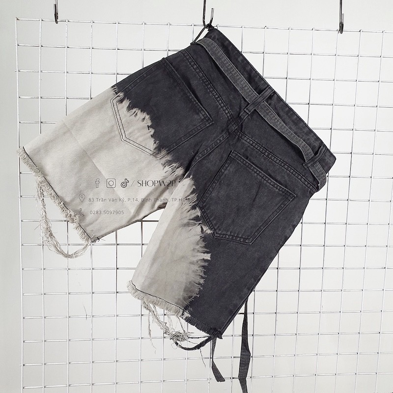 Quần jeans ngắn wash Unisex W2P washed short jeans phong cách thời trang bụi bặm đường phố hiphop