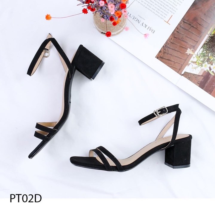 Giày sandal gót vuông quai mảnh thanh lịch Mã LTS3