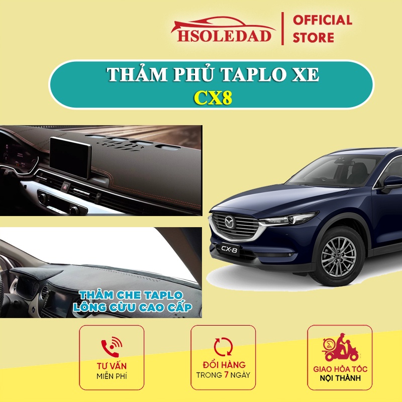 Thảm taplo MAZDA CX8 bằng lông Cừu 3 lớp hoặc Da vân Cacbon