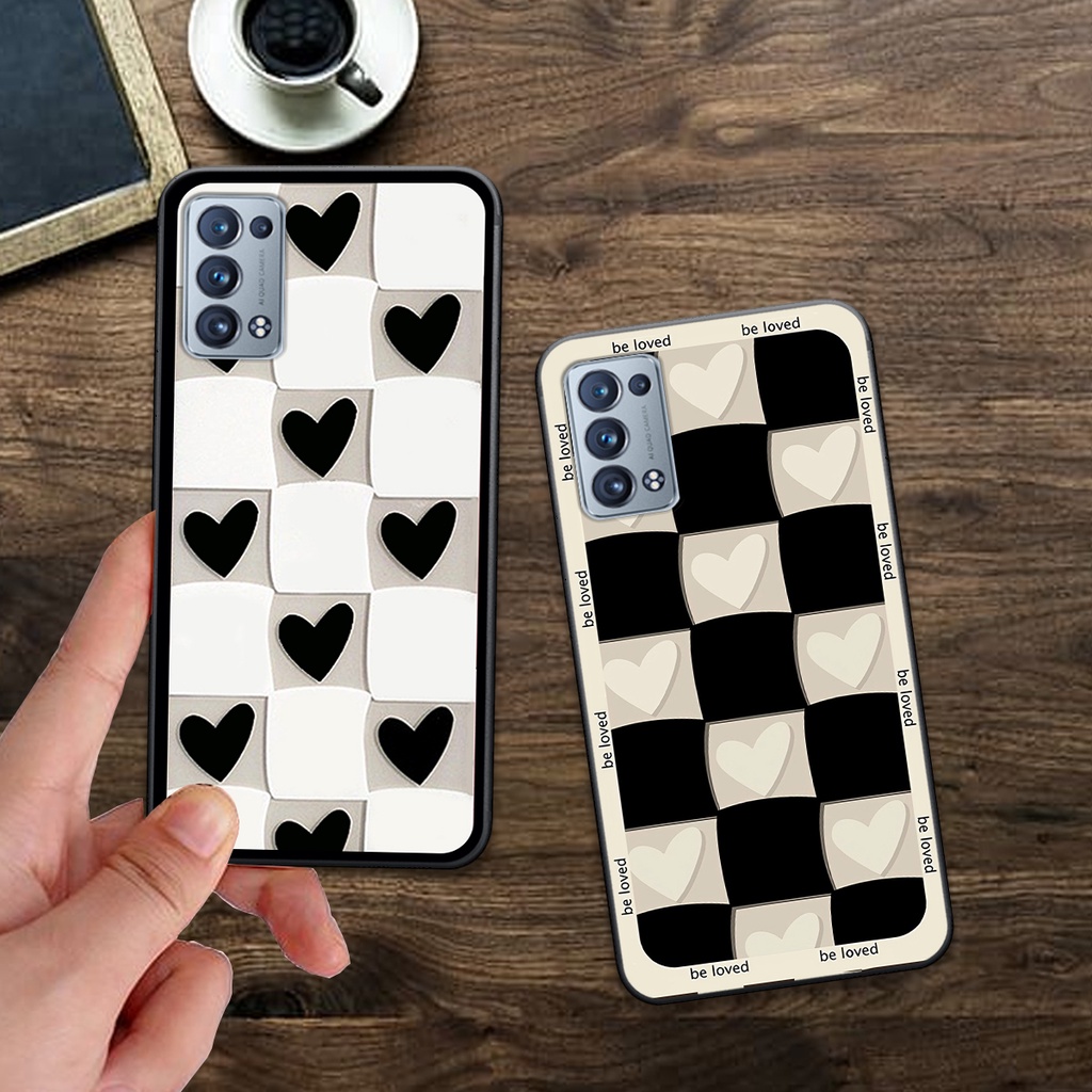 Ốp Oppo reno 6 pro 5g / reno 6 pro plus in hình trái tim caro đen trắng , hồng cute xinh xắn dễ thương