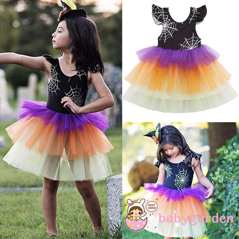 ღ♛ღBest Halloween Kids Baby Girls Lace Ruffle Tutu Skirt Tulle Dresses Cosplay Clothes