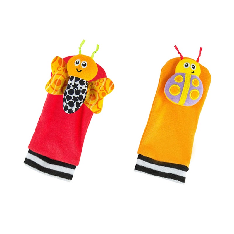 Bộ 2 Đồ Chơi Lục Lạc Đeo Cổ Tay / Mắt Cá Chân Có Chuông Kiểu Hoạt Hình Dễ Thương Cho Bé Sơ Sinh