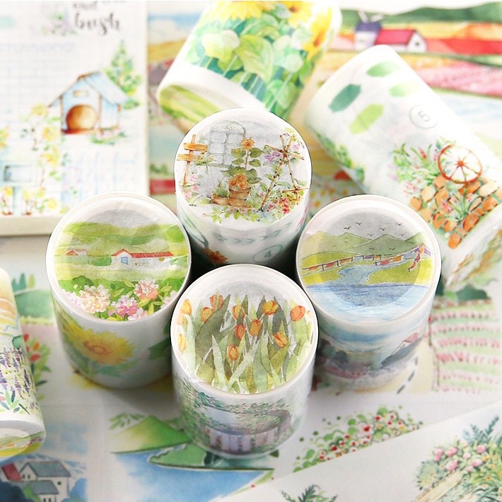 Băng dính (chiết) washi tape phong cảnh dùng làm tranh washi