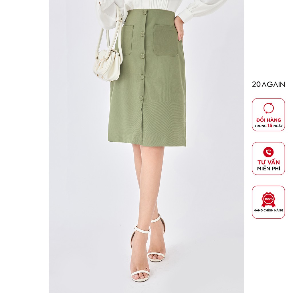 [Mã WABR1111 giảm 10% đơn 250K] Chân váy công sở dáng dài 2 túi 20AGAIN, hàng thiết kế thanh lịch JDA1586