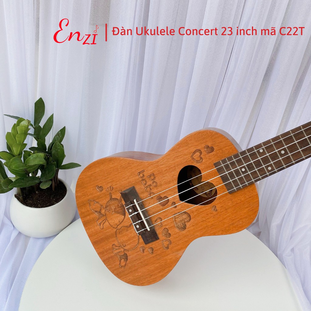 Đàn ukulele concert C22T Enzi 23 inch gỗ mộc họa tiết baby giá rẻ cho bạn mới bắt đầu tập chơi