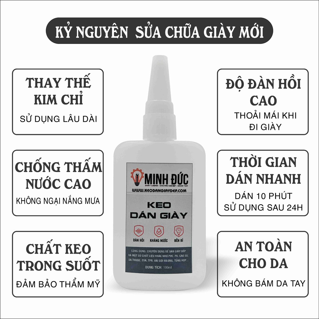 Keo dán giày Minh Đức 🚛 FREESHIP 🚛 ✔️DÁN 10 PHÚT ✔️THẨM MỸ CAO ✔️ĐÀN HỒI ✔️CHỊU NƯỚC  - 100ml - Shop Minh Đức