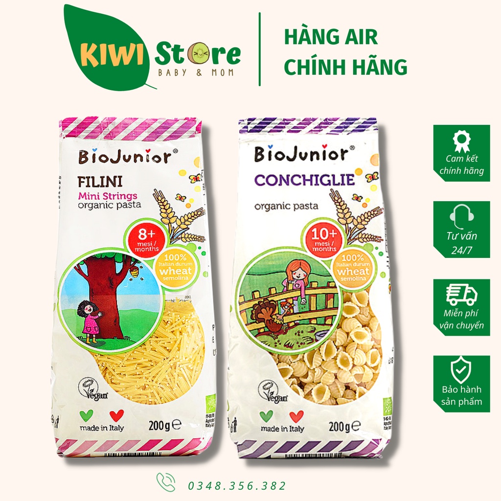 Nui mì ăn dặm hữu cơ Bio Junior gói 200gr cho bé từ 8 tháng