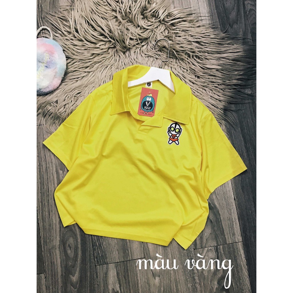 áo thun croptop cổ bẻ sticker bigsize