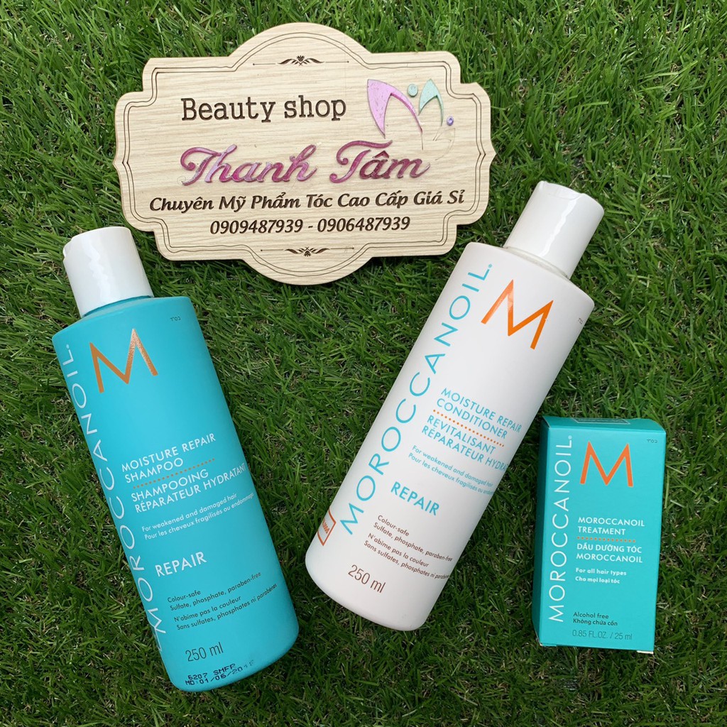 Combo Gội xả phục hồi độ ẩm Moroccanoil Repair 250mlx2 + Tinh dầu Moroccanoil Treatment 25ml