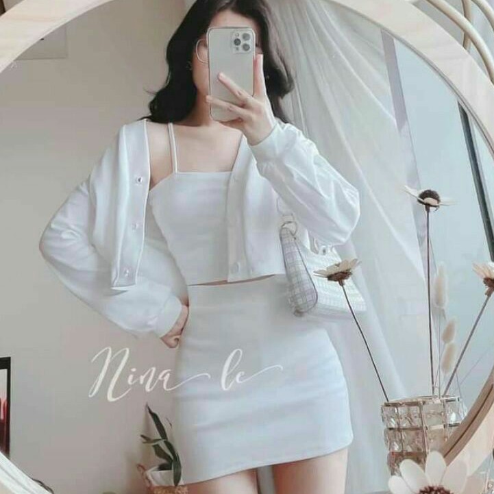 Sét 3 món ,chân váy ngắn  kèm ao 2 món ❤Freeship❤sét áo croptop chân váy kèm áo  khoác (ảnh thật) | BigBuy360 - bigbuy360.vn
