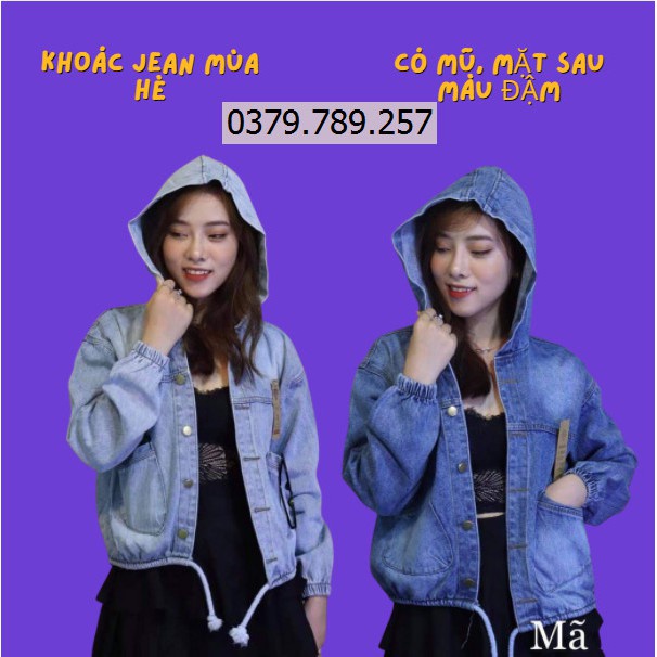 Áo khoác jean nữ có mũ Daniel form 40-65kg hàng cao cấp giá rẻ Chiwawa shop - Hàng nhập khẩu