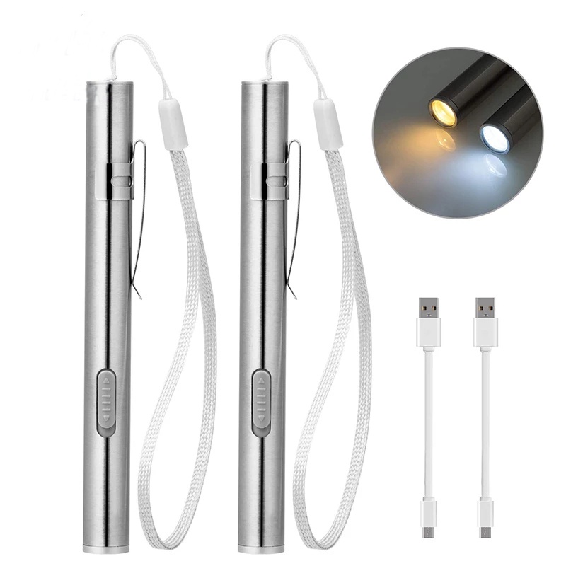 Đèn pin LED mini bằng thép không gỉ sạc lại bằng cáp USB tiện dụng mang theo khi đi du lịch/cắm trại