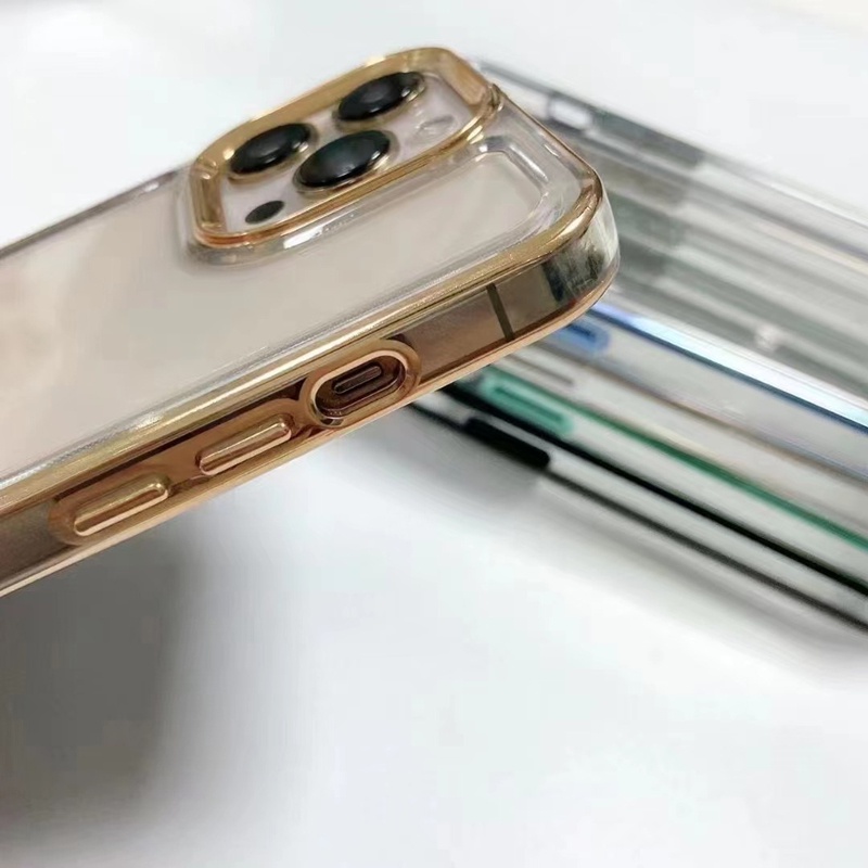 Sang Trọng Ốp Điện Thoại Trong Suốt Chống Sốc Viền Kim Loại Cho iPhone 13 Pro MAX 12 Pro MAX 11 Pro MAX X XS MAX XR