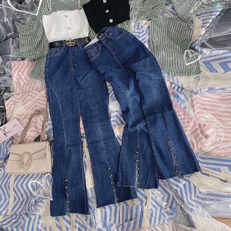 Quần jean ống loe xẻ gấu đính cườm_kèm video tự quay | BigBuy360 - bigbuy360.vn