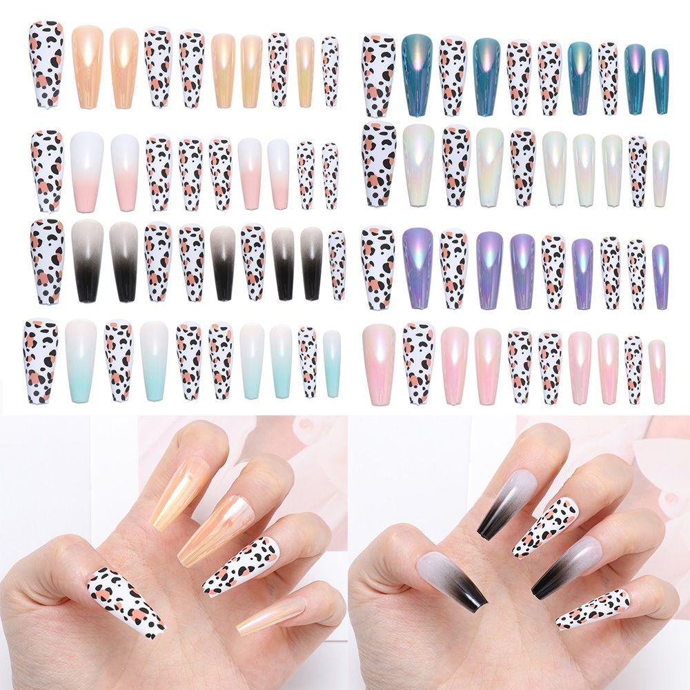 Bộ 24 Móng Tay Giả Trang Trí Họa Tiết Da Báo Thời Trang