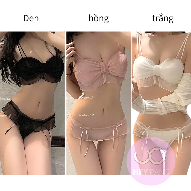 Bộ đồ lót nữ ren sexy thắt nơ mềm mại không gọng quyến rũ HEYPANG VN017