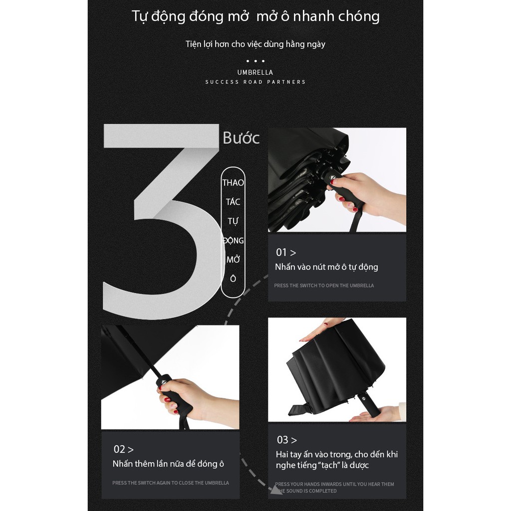 Ô Dù Che Mưa Đi Nắng Tự Động Xếp Gấp Gọn 12 nan wf-008  Cát Thái