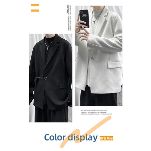 A Áo Khoác Blazer Nam Nữ Form Rộng Dài Tay Thời Trang Unisex Basic Cổ Vest ,Phong Cách Hàn Quốc